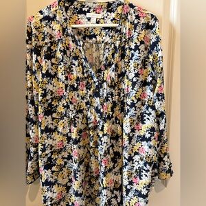 Charter Club Navy Floral V-Neck Blouse